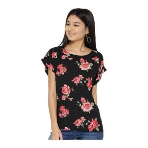 Forever 21 Women's Red and Black Rose floral pattern Shirt